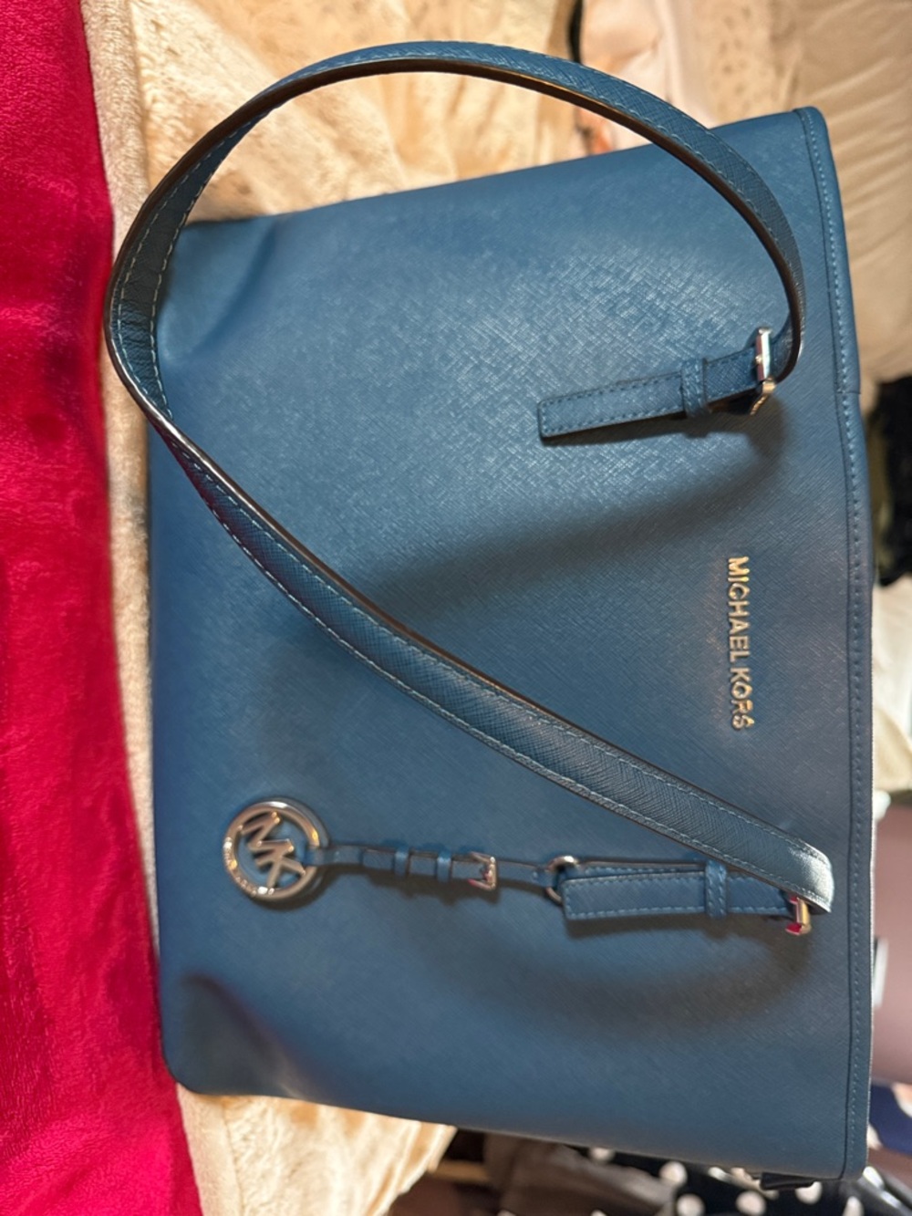 Michael Kors Teal-Blue Saffiano Leather Shoulder Bag